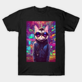 Techno Cat In Japan Neon City T-Shirt